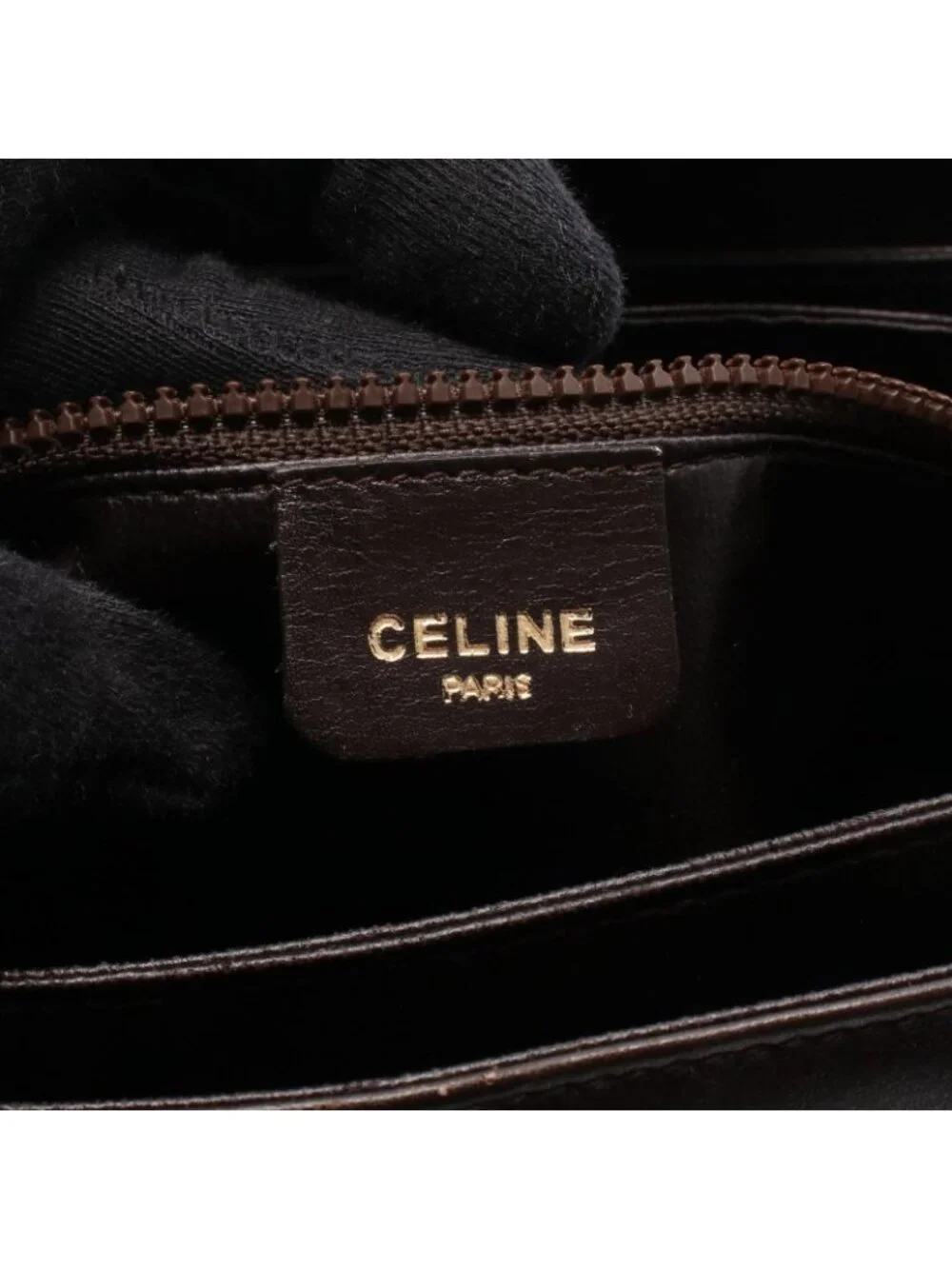 Celine Handbag Dark Brown Leather Triomphe